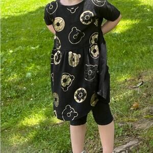 Huxbaby Girls black Jersey Gold Donut Bear print Dress size 5